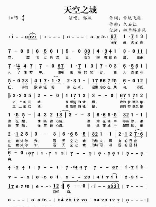 降B調薩克斯天空之城簡譜