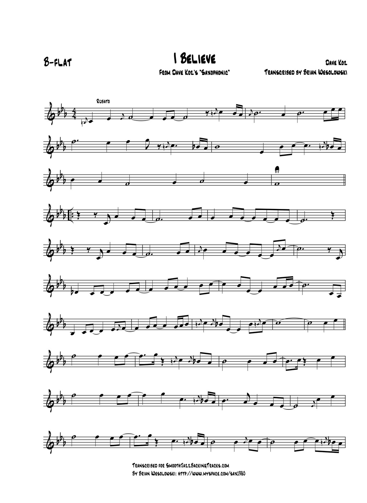 午夜的薩克斯 五線譜（降B調）